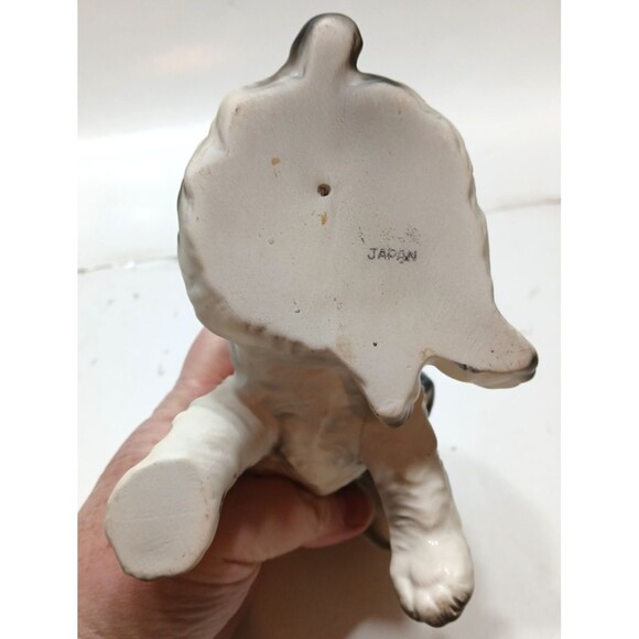Vtg Japan Cocker Spaniel Ceramic Figurine Dog Black White About 5 Inches FLAW - Picture 11 of 11